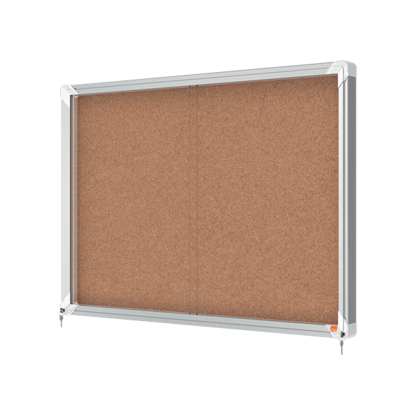 Nobo 1915331 bacheca per appunti Interno Marrone Alluminio (Nobo Premium Plus Cork Lockable Noticeboard Display Case Sliding Door 8 x A4 925x668mm 1915331 DD)