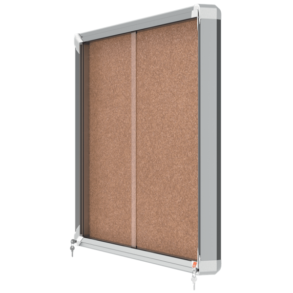 Nobo 1915331 bacheca per appunti Interno Marrone Alluminio (Nobo Premium Plus Cork Lockable Noticeboard Display Case Sliding Door 8 x A4 925x668mm 1915331 DD)