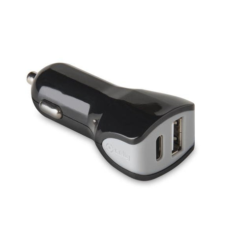 CELLY CARICABATTERIE DA AUTO 1 X F USB TIPO A 1 X F USB TIPO C NERO GRIGIO