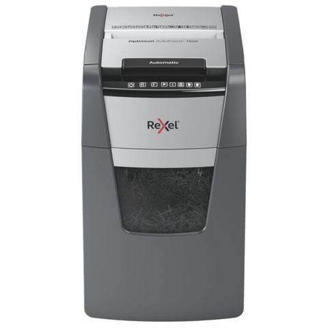 REXEL OPTIMUM DISTRUGGIDOCUMENTI AUTOMATICO A FRAMMENTI 44 LT 150 FOGLI NERO GRIGIO
