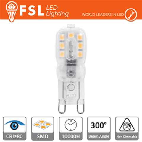 G9 - 2.2W 3000K 230LM >300 48x16x12mm CRI80 AC-230V