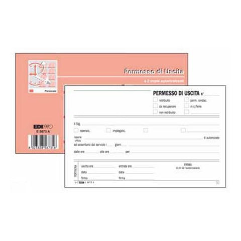 EDIPRO BLOCCO PERMESSO USCITA AUTOCOPIANTE 2 FOGLI 99X170MM 100 FOLGI CONF 10 PZ.