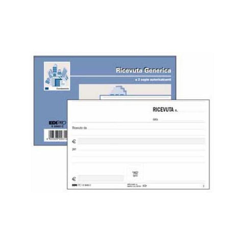 EDIPRO RICEVUTA GENERICA BLOCCO AUTOCOPIANTE 2 FOGLI 99X170 mm 100 FOGLI CONF 10 Pz.