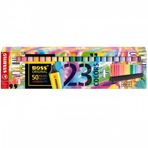 STABILO BOSS ORIGINAL EVIDENZIATORE PUNTA A SCALPELLO 2/5 MM COLORI ASSORTITI NEON E PASTELLO CONF 23 PZ.