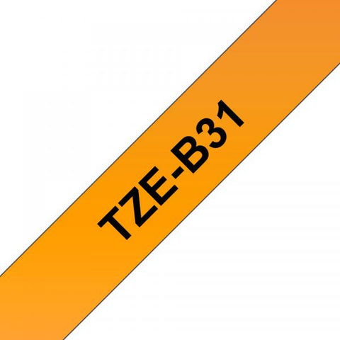 BROTHER TZE-B31 NASTRO LAMINATO 12MMx5MT COLORE ARANCIO FLUORESCENTE STAMPA NERO
