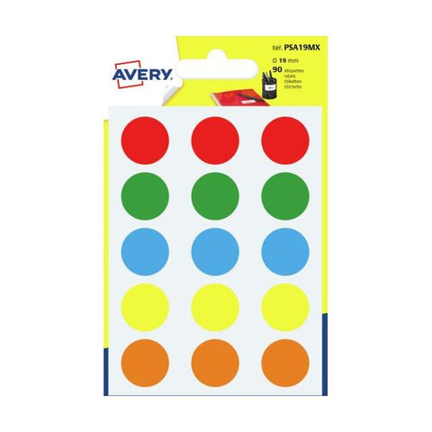 AVERY ETICHETTE ROTONDE ADESIVE 19 mm COLORI ASSORTITI CONF 90 Pz.