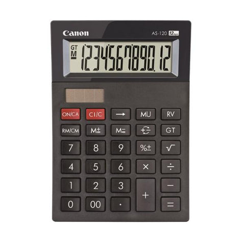 CANON AS-120II EMEA DBL CALCOLATRICE DESKTOP 12 CIFRE FORMA AD ARCO DISPLAY INCLINATO DOPPIA ALIMENTAZIONE SOLARE E A BATTERIE GRIGIO SCURO