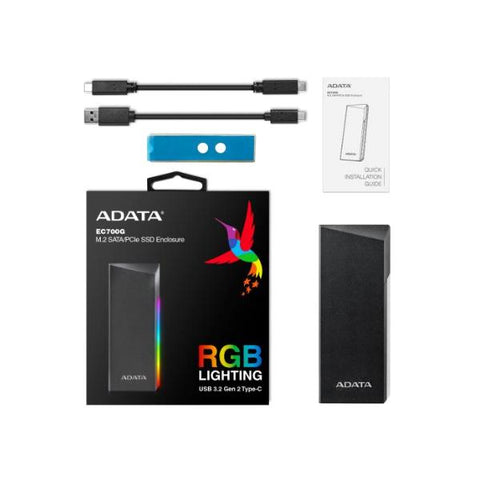 ADATA BOX ESTERNO SSD M.2 PCIE/SATA USB 3.2 GEN 2 TYPE-C RGB LIGHTING