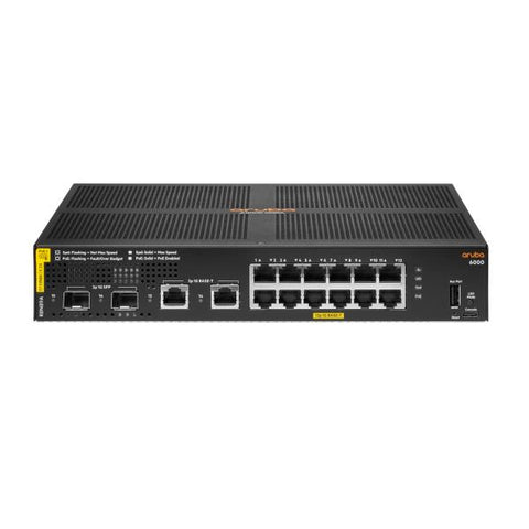 Hewlett Packard Enterprise Aruba 6000 12G Clase 4 PoE 2G/2SFP 139W Gestor L3 Gigabit Ethernet (10/100/1000) Compatible con alimentación a través de Ethernet (PoE) 1U