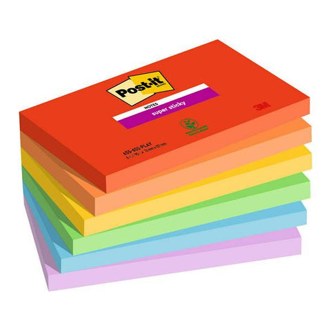 3M POST-IT SUPER STICKY PLAYFUL BLOCCHETTO 90 FOGLI 76X127 mm COLORI ASSORTITI CONF 6 Pz.