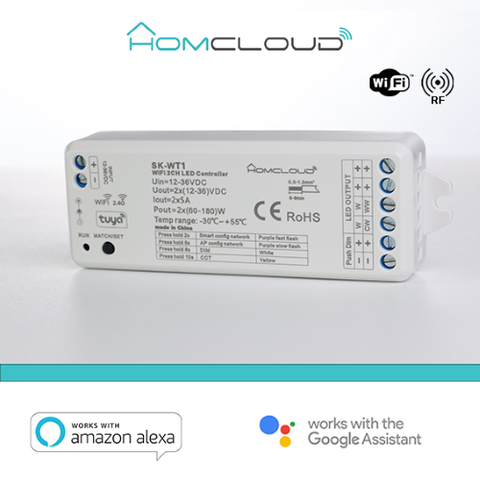 Homcloud Ricevitore DIM +pulsante 12/36V DC,2CH*5A, Wi-Fi+RF 2.4G CCT