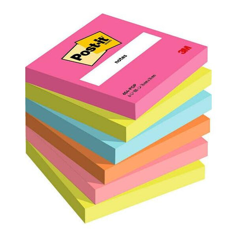 3M POST-IT- POPTIMISTIC BLOCCHETTI 100 FOGLI 76X76 mm COLORI ASSORTITI CONF 6 Pz.
