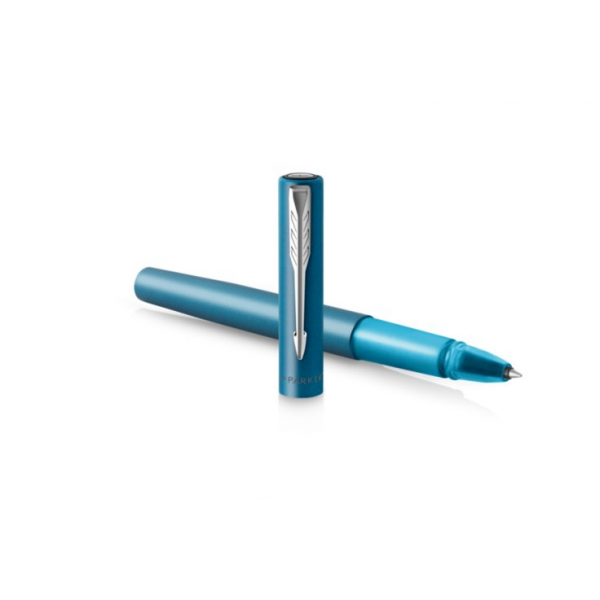 PARKER VECTOR XL PENNA ROLLER PUNTA F CORPO TEAL METALLIZZATO PUNTALE CROMATO INCHIOSTRO NERO CONFEZIONE REGALO