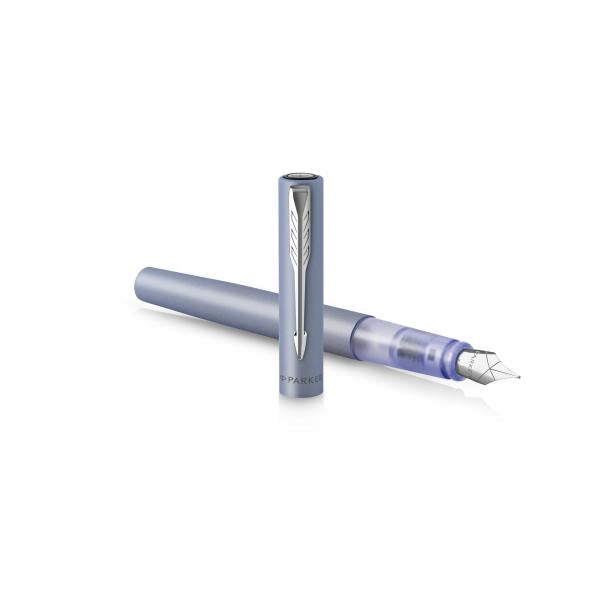 PARKER VECTOR XL PENNA STILOGRAFICA PENNINO M FUSTO ARGENTO BLU PUNTALE CROMATO INCHIOSTRO BLU CONFEZIONE REGALO