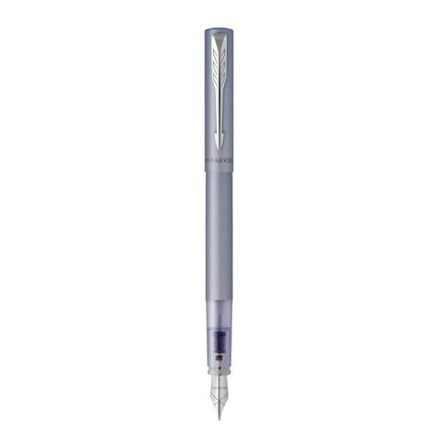 PARKER VECTOR XL PENNA STILOGRAFICA PENNINO M FUSTO ARGENTO BLU PUNTALE CROMATO INCHIOSTRO BLU CONFEZIONE REGALO