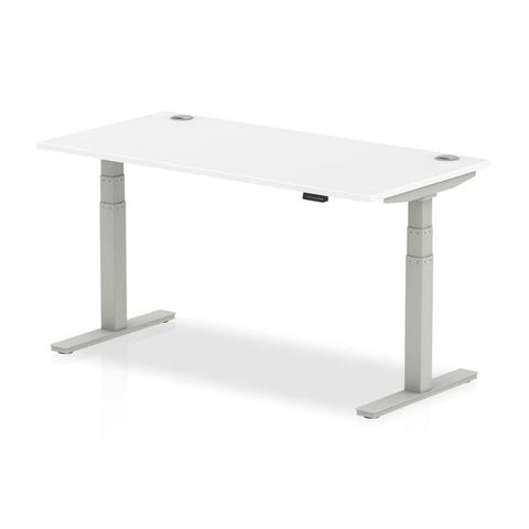 Dynamic Air Argento, Bianco (Dynamic Air 1600 x 800mm Height Adjustable Desk White Top Cable Ports Silver Leg HA01091 DD)
