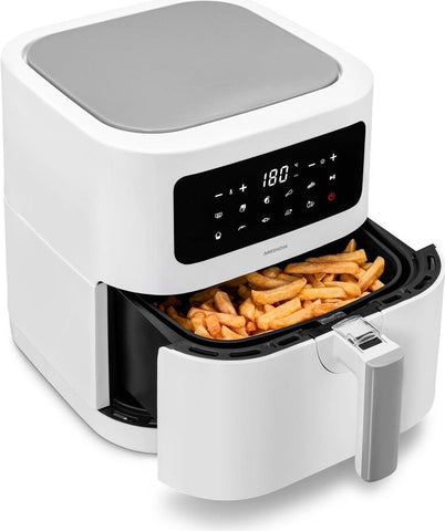 MEDION E40 XL Heiluftfritteuse (5,2 Liter, Airfryer, 2.150 Watt, 9 Automatikprogramme, Backfunktion, lfreies Frittieren, Touch Bedienfeld, LED Anzeige) wei (50075808)