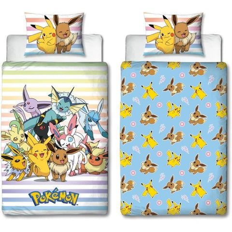 Set letto reversibile - POKEMON - Pikachu e Eevee - Microfibra - 1 copripiumino 140 x 200 cm + 1 federa 63 x 63 cm