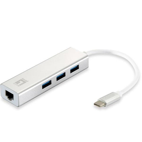 LEVEL ONE USB-0504 ADAPTADOR DE RETE USB-C + HUB 3 PUERTOS USC 3.0 BLANCO