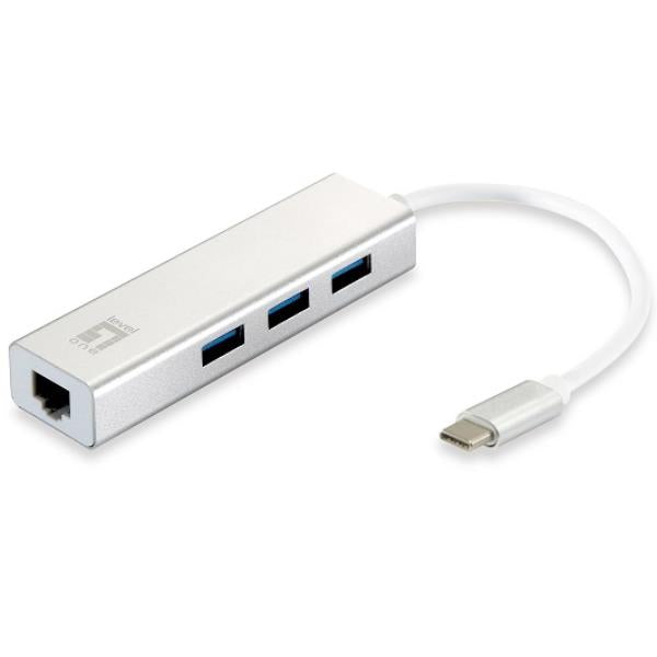 LEVEL ONE USB-0504 ADATTATORE DI RETE USB-C + HUB 3 PORTE USC 3.0 WHITE