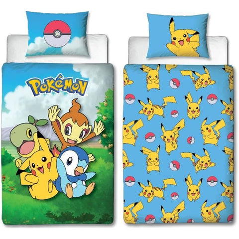 Completo letto reversibile - POKEMON - Pikachu e amici - Microfibra - 1 copripiumino 140 x 200 cm + 1 federa 63 x 63 cm