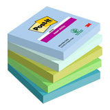 3M POST-IT SUPER STICKY OASIS BLOCCHETTO 90 FOGLI 76X76 mm COLORI ASSORTITI CONF 5 Pz.