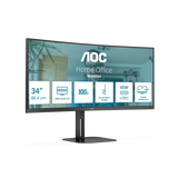 AOC V5 CU34V5C/BK LED display 86,4 cm [34] 3440 x 1440 Pixel Wide Quad HD Nero (AOC Value-line CU34V5C/BK - V5 series - LED monitor - curved - 34 - 3440 x 1440 WQHD @ 100 Hz - VA - 300 cd/m? - 3000:1