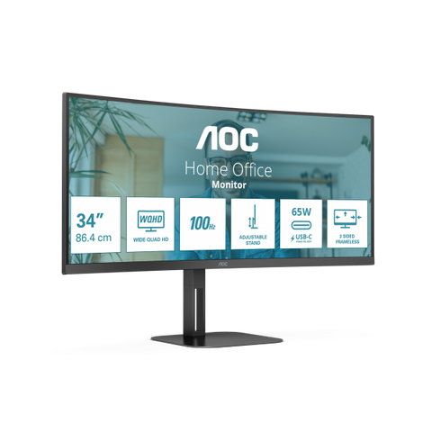 AOC V5 CU34V5C/BK LED display 86,4 cm [34] 3440 x 1440 Pixel Wide Quad HD Nero (AOC Value-line CU34V5C/BK - V5 series - LED monitor - curved - 34 - 3440 x 1440 WQHD @ 100 Hz - VA - 300 cd/m? - 3000:1