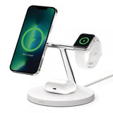 Belkin BOOSTCHARGE PRO Auricolare, Smartphone, Orologio intelligente Bianco dC Carica wireless Ricarica rapida Interno (MAGSAFE 3-IN-1 WIRELESS CHARGER WHT)