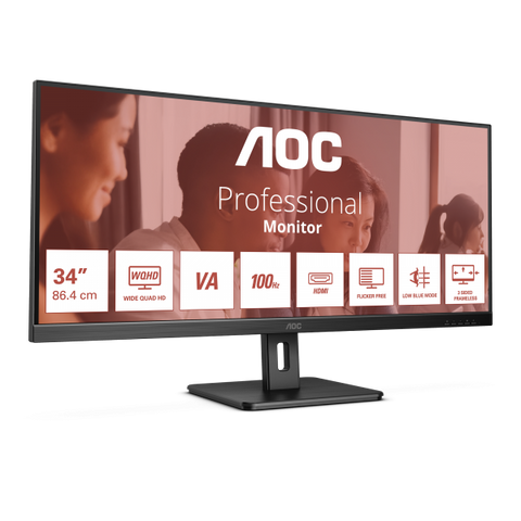 AOC U34E2M Monitor PC 86,4 cm [34] 3440 x 1440 Pixel Wide Quad HD Nero (AOC Essential-line U34E2M/BK - Monitor a LED - 34 - 3440 x 1440 WQHD @ 100 Hz - VA - 300 cd/m? - 4000:1 - 4 ms - 2xHDMI, Displa