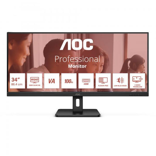 AOC U34E2M Monitor PC 86,4 cm [34] 3440 x 1440 Pixel Wide Quad HD Nero (AOC Essential-line U34E2M/BK - Monitor a LED - 34 - 3440 x 1440 WQHD @ 100 Hz - VA - 300 cd/m? - 4000:1 - 4 ms - 2xHDMI, Displa