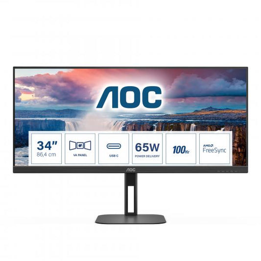 AOC V5 U34V5C/BK Monitor PC 86,4 cm [34] 3440 x 1440 Pixel UltraWide Quad HD LCD Nero (AOC Value-line U34V5C/BK - V5 series - monitor a LED - 34 - 3440 x 1440 WQHD @ 100 Hz - VA - 300 cd/m? - 4000:1