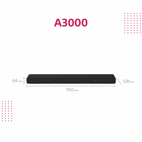 Sony HT-A3000 - soundbar TV bluetooth a 3.1. canali, Dolby Atmos e doppio subwoofer integrato.