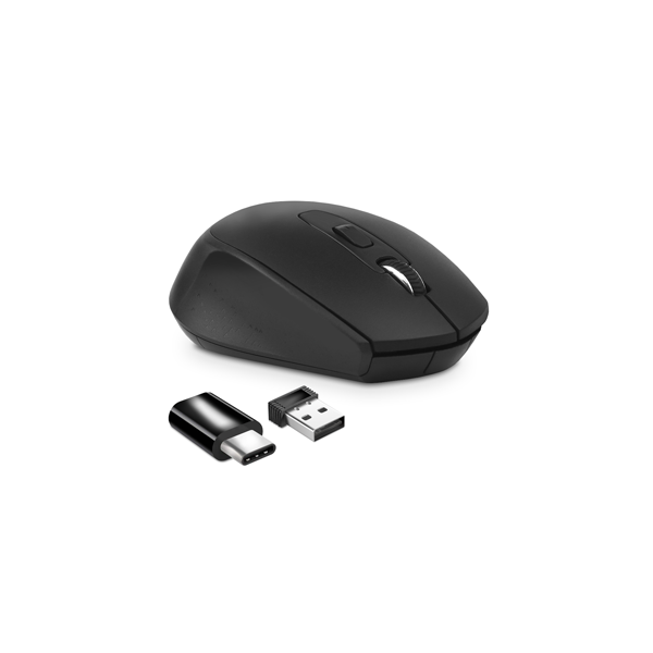 MOUSE ATLANTIS P009-M7030-G WIRELESS USB-C Ottico 4 tasti 800/1200/1600 dpi 2x mini ricevitore nano size USB+USB-C nero