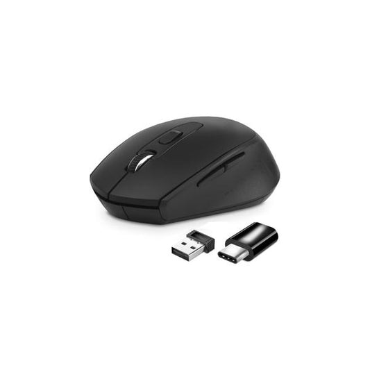 MOUSE ATLANTIS P009-M7030-G WIRELESS USB-C Ottico 4 tasti 800/1200/1600 dpi 2x mini ricevitore nano size USB+USB-C nero