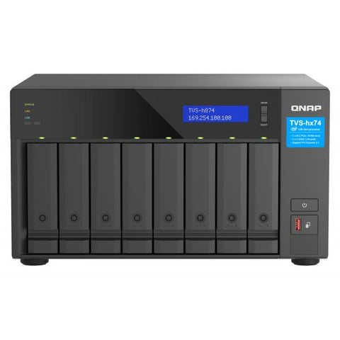 NAS QNAP TVS-H874, chasis torre, procesador Intel i5-12400 de 2,5 GHz, 32 GB de RAM, 8 bahías para discos duros/SSD de 2,5"/3,5", LAN 10/100/1000/2500 Mbps, color negro.