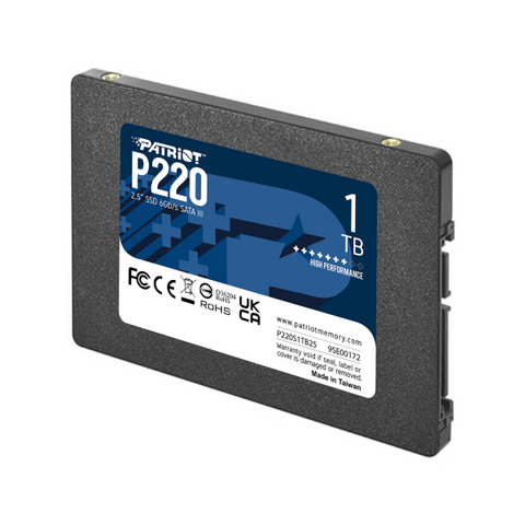 SSD PATRIOT P220 de 1.000 GB, 2,5", SATA III. Velocidad de lectura: 550 MB/s / Velocidad de escritura: 500 MB/s 