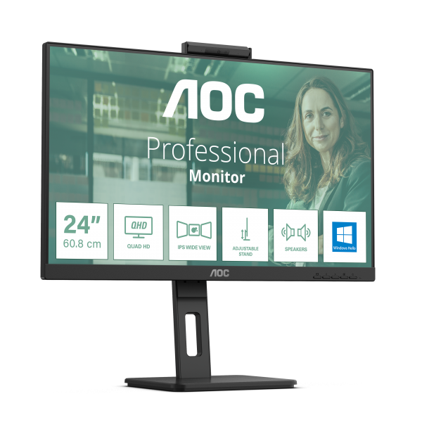 AOC 24P3CW Monitor PC 60,5 cm [23.8] 1920 x 1080 Pixel Full HD LED Nero (AOC Pro-line 24P3CW - LED monitor - 24 [23.8 viewable] - 1920 x 1080 Full HD [1080p] @ 75 Hz - IPS - 300 cd/m? - 1000:1 - 4 ms - HDMI, 2xDisplayPort, USB-C - speakers - black)