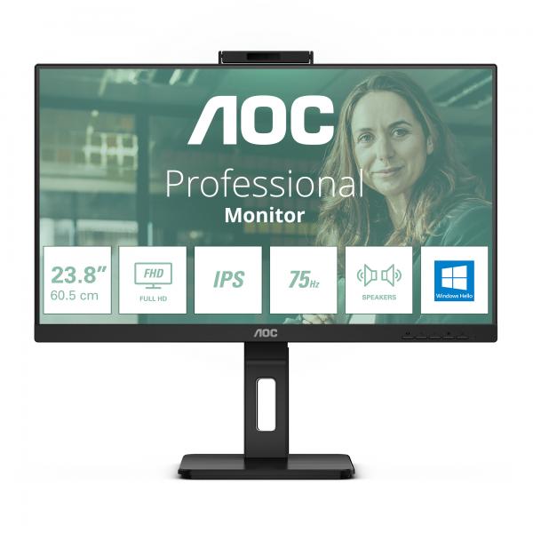 AOC 24P3CW Monitor PC 60,5 cm [23.8] 1920 x 1080 Pixel Full HD LED Nero (AOC Pro-line 24P3CW - LED monitor - 24 [23.8 viewable] - 1920 x 1080 Full HD [1080p] @ 75 Hz - IPS - 300 cd/m? - 1000:1 - 4 ms - HDMI, 2xDisplayPort, USB-C - speakers - black)