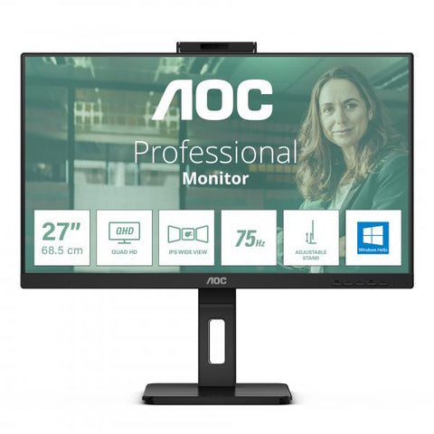 AOC Q27P3CW Monitor PC 68,6 cm [27] 2560 x 1440 Pixel Quad HD LED Nero (AOC Pro-line Q27P3CW - LED monitor - 27 - 2560 x 1440 QHD @ 75 Hz - IPS - 350 cd/m? - 1000:1 - 4 ms - 2xHDMI, DisplayPort, USB-