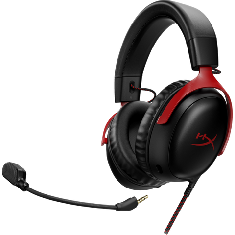 HYPERX CLOUD III CUFFIE GAMING CABLATE PC PS5 XBOX SERIES XS DRIVER ANGOLATI DA 53MM DTS MEMORY FOAM TELAIO ROBUSTO MICROFONO CRISTALLINO DA 10MM USB-C USB-A 3.5MM NERO ROSSO