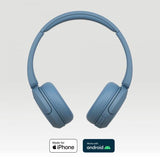 SONY WH-CH520 CUFFIE ON-EAR WIRELESS CON MICROFONO CONNESSIONE MULTIPOINT FINO A 50 ORE DI DURATA BATTERIA RICARICA RAPIPA BLUE