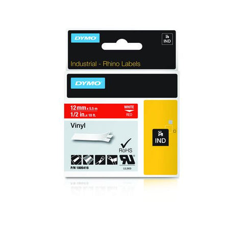 DYMO D1 RHINO PRO NASTRO PER ETICHETTATRICE IN VINILE ROSSO/BIANCO 12MM X 5.5M (1805416)