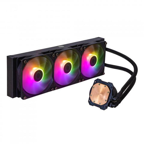 COOLER MASTER MASTERLIQUID 360L CORE ARGB DISSIPATORE A LIQUIDO PER CPU POMPA GEN S A DOPPIA CAMERA RADIATORE SUPERIORE E 3 VENTOLE ARGB DA 120mm STAFFE LGA 1700 E AM5 NERO