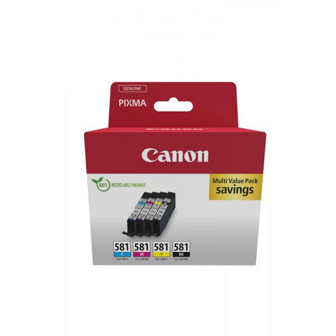CANON CLI-581 BK/C/M/Y MULTI PACK CONFEZIONE DA 4 INK 5.6 ML NERO GIALLO CIANO MAGENTA PER PIXMA TS6251, TS6350, TS6351, TS705, TS8251 BLISTER CON ALLARME