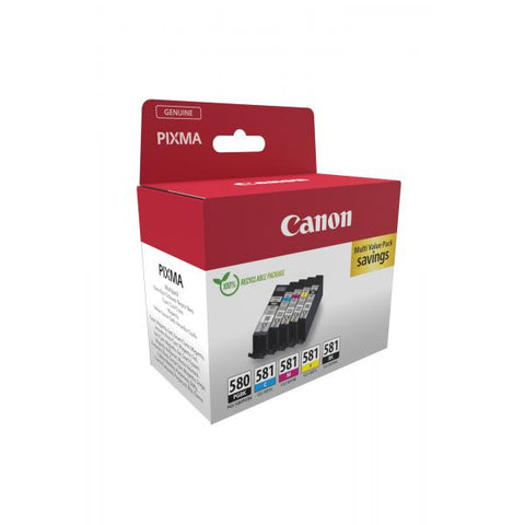 CANON PGI-580BK/CLI-581 BK/C/M/Y MULTIPACK CONFEZIONE DA 5 INK NERO-GIALLO-CIANO-MAGENTA-PIGMENTO NERO PER PIXMA TS6251, TS6350, TS6351, TS705, TS8252, TS8350, TS8351, TS8352, TS9550, TS9551