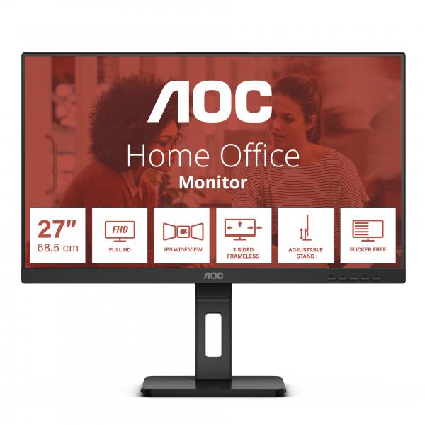 AOC E3 27E3QAF LED display 68,6 cm [27] 1920 x 1080 Pixel Full HD Nero (AOC 27E3QAF - Monitor a LED - 27 - 1920 x 1080 Full HD [1080p] @ 75 Hz - IPS - 1000:1 - 4 ms - HDMI, VGA, DisplayPort - altoparlanti - nero testurizzato)