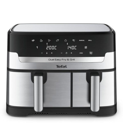 Tefal Dual Easy Fry & Grill EY905D Doppia 8,3 L Indipendente 2700 W Friggitrice ad aria calda Acciaio inox