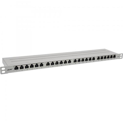 InLine 19" patch panel Cat.6A 0.5 U 24 vie, con protezione antipolvere, grigio