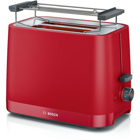 BOSCH TAT3M124 MYMOMENT TOSTAPANE COMPATTO 2 FETTE 950 W CON GRIGLIA SCALDAPANE VASSOIO RACCOGLIBRICIOLE E SPEGNIMENTO AUTOMATICO ROSSO
